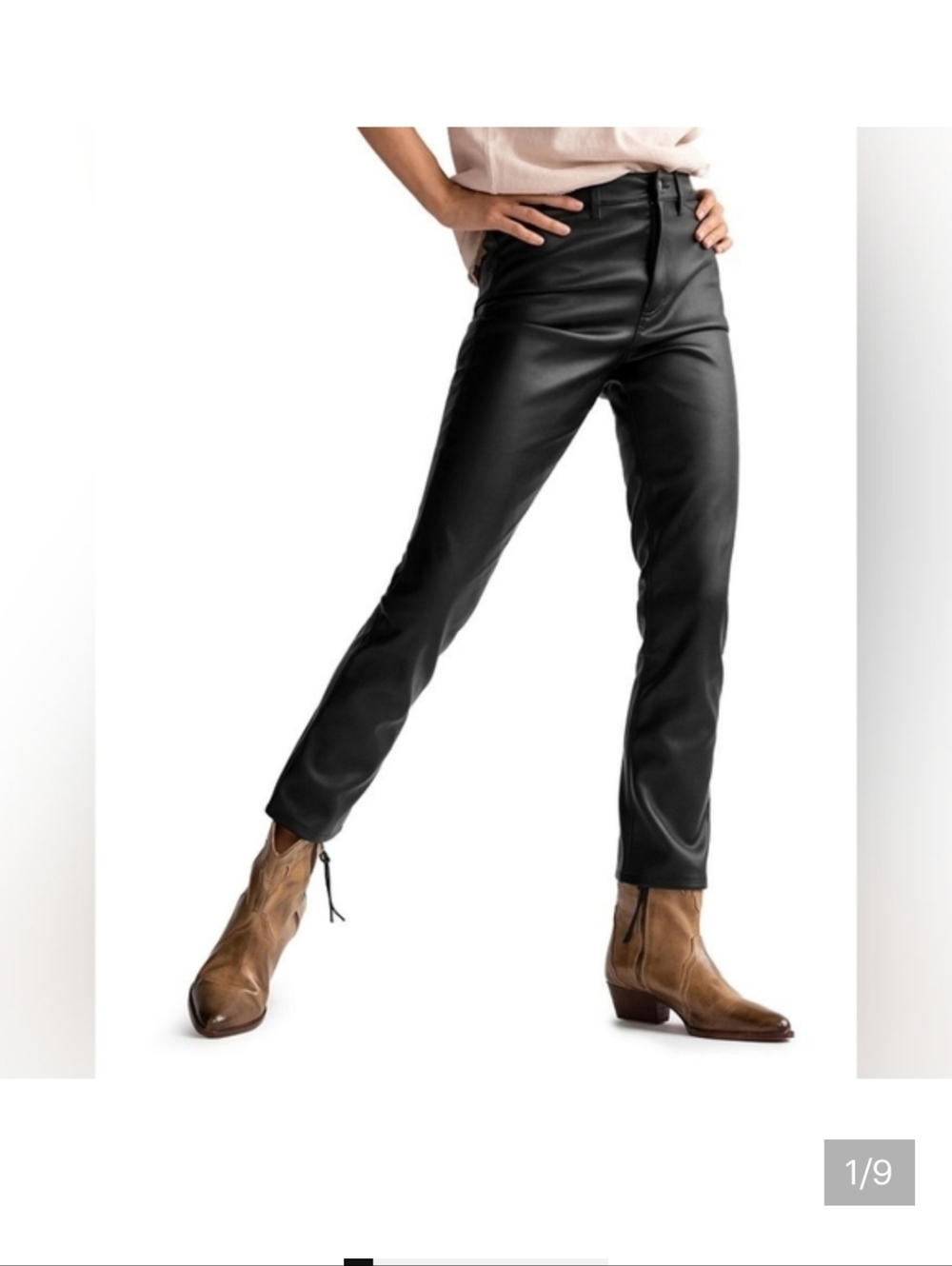 Free People Faux Leather Vegan High Rise Long & Lean Pants Leggings Stretchy